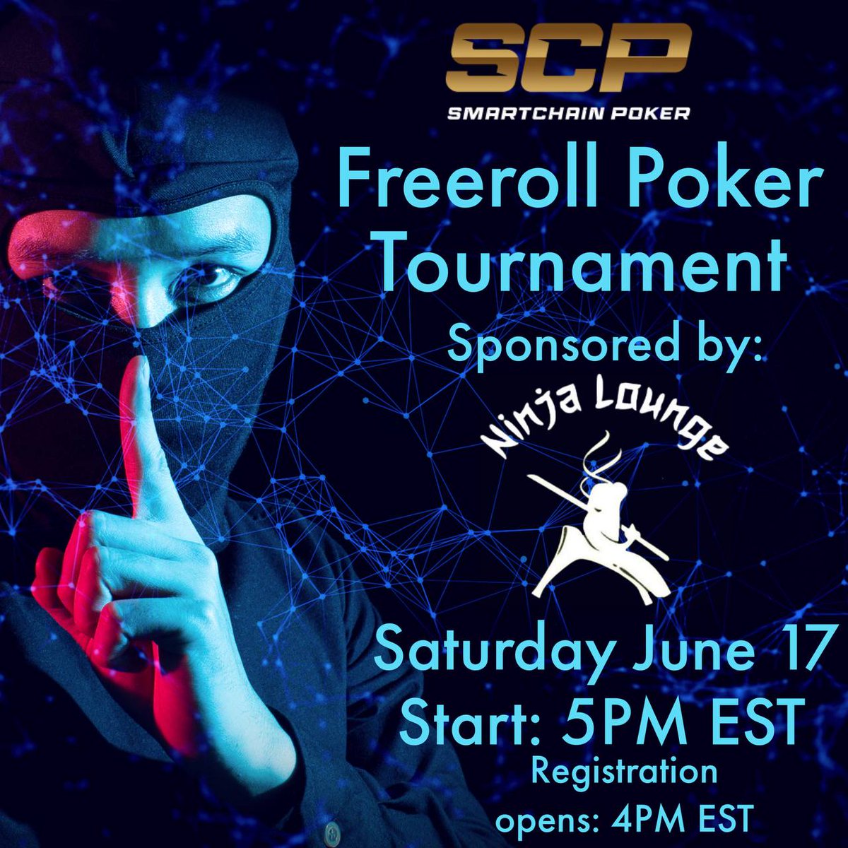 Saturdays are for #ninjas as we welcome back @TheNinjaLounge for another free roll! Go Ninja Go Ninja Go!

#smartchainpoker $SCP #Defi