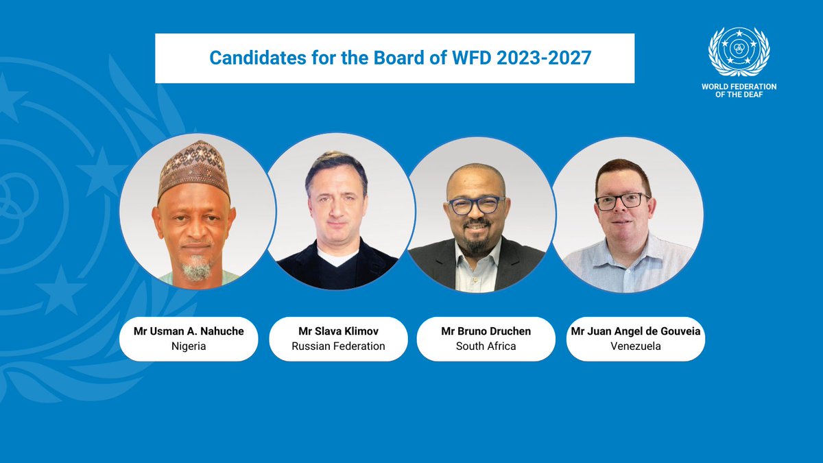 🗳️The election of the WFD board will take place on 9 - 10 July 2023 at the XXI General Assembly.
1⃣4⃣nominations have been deemed eligible pursuant to the WFD Statutes and Internal Rules by the Nomination and Election Panel.
➡️wfdeaf.org/news/candidate…