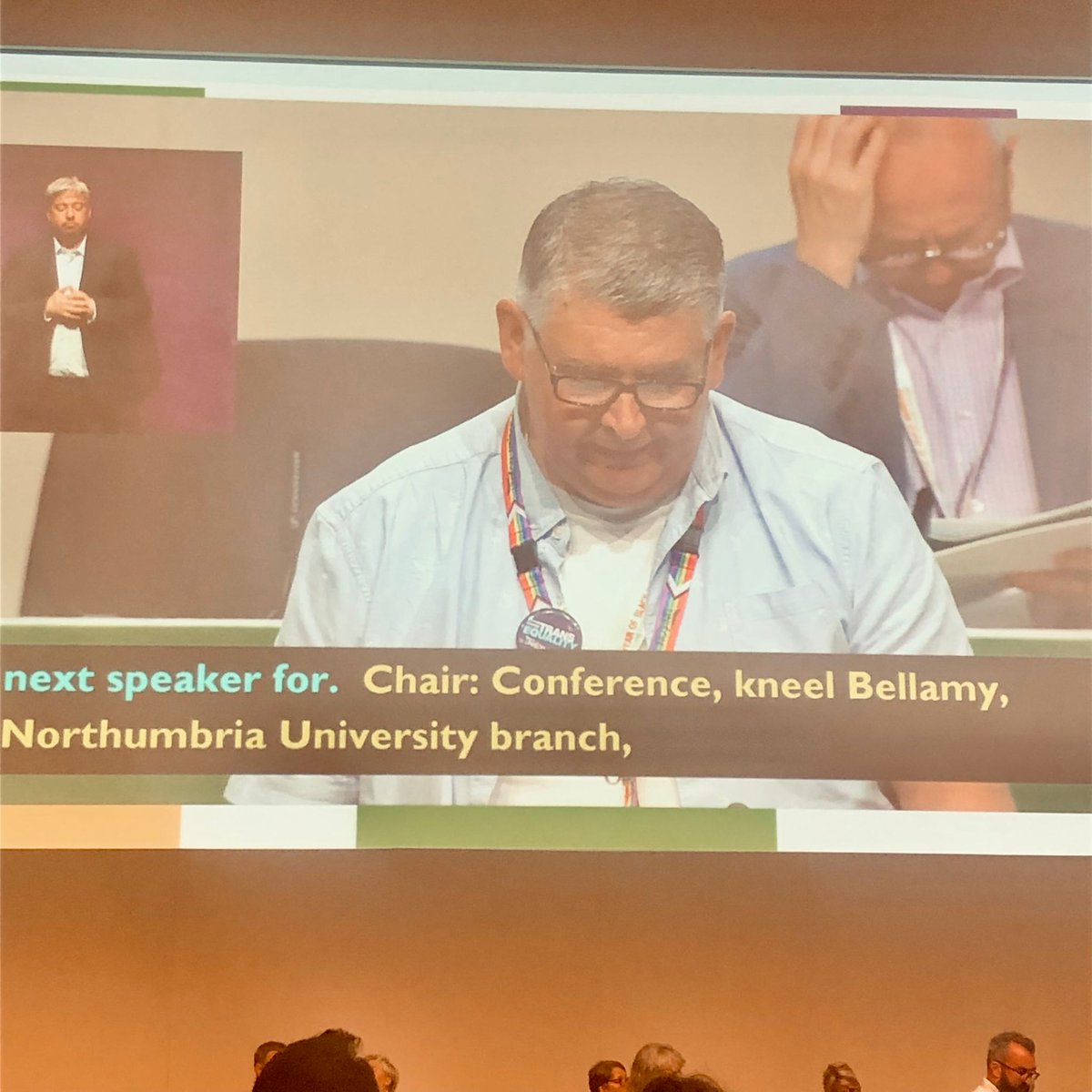 NorthernUNISON's tweet photo. Northumbria University UNISON delegate @NeilBellamy3 speaking in support of Motion 57 Make 2024 Year of the LGBT+ worker. https://t.co/mmQcv3tOmG