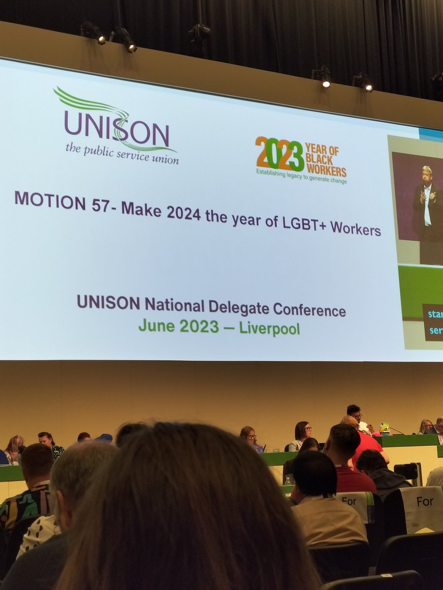 NorthernUNISON's tweet photo. Northumbria University UNISON delegate @NeilBellamy3 speaking in support of Motion 57 Make 2024 Year of the LGBT+ worker. https://t.co/mmQcv3tOmG