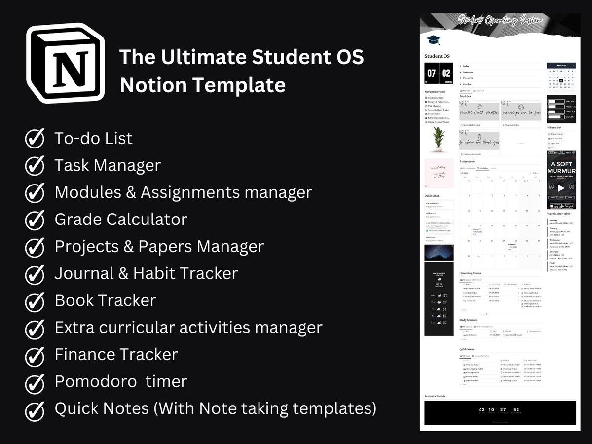 ‼️Template Launch ‼️

The Ultimate Student OS Notion Template is here! 

The all in one ultimate student hub!

It would usually cost 15$ but it’s FREE for the next 48 hours. 

- Like the tweet 
- Retweet 
- Comment ‘🙌🏼’ below 

And I’ll DM the link!
(Must be following to DM)