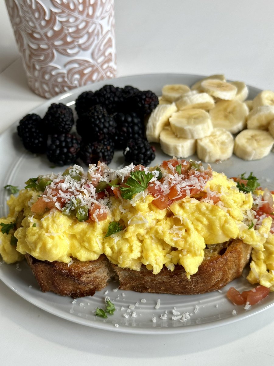 Scrambled eggs on sourdough with fresh salsa to break the fast today.