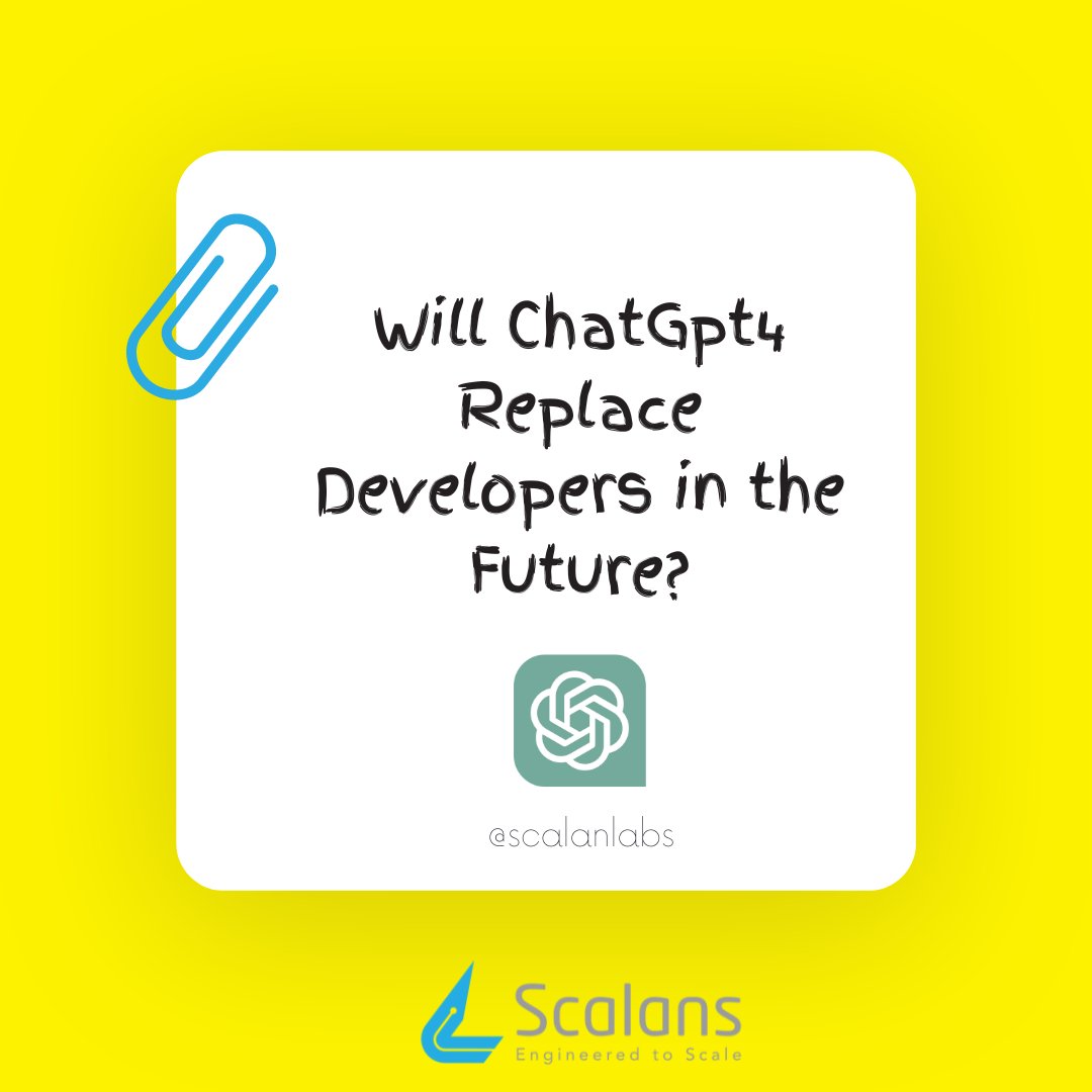 ScalanLabs's tweet photo. AI models like ChatGpt4 are powerful tools for assisting developers, they are not designed to replace them.  
.
.
Here is our  latest blog on "How ChatGPT4 empowers #developers and transform the way they work". 

💻 #AI #FutureTech #ChatGPT #ScalanLabs

https://t.co/LqGlBfdf5d https://t.co/ZmXZpKE0h1