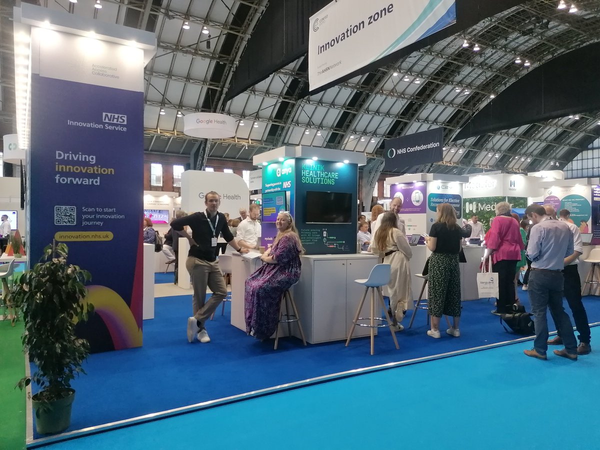 HealthInnovNet's tweet photo. Fantastic first day in the #InnovationZone at #NHSConfedExpo. 24 companies that have worked with #AHSNs are exhibiting with us. Come &amp; meet them to discover how they are adding value across #healthcare.

@ConfedExpo @NHSConfed @NHSEngland https://t.co/73T3SOSscv