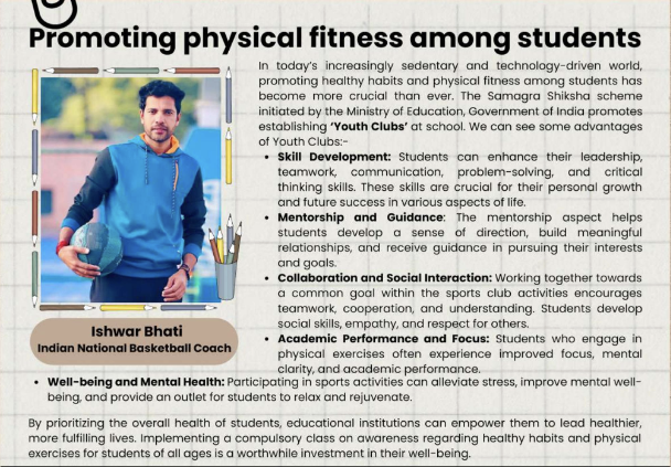 My article on 'Promoting physical fitness among students' is now published in #INSPIRIN-The Spark of Inspiration (Pg 31),E-magazine focused on Health and Lifestyle📚
Read my article
lnkd.in/dJdVBkR9

#Fitness #Students  #Inspiration #Health #Lifestyle #wellness #basketball