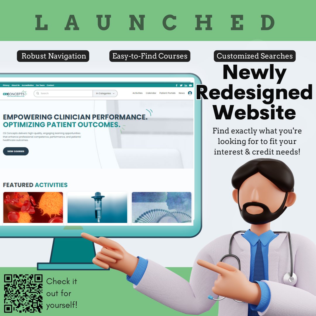 🎉 We're excited to announce the launch of our newly redesigned website!

What You Need to Know:
✅Your Username has not changed
✅You will need to update your password by clicking “Lost Password” link and create a new password

As an accredited #ContinuingMedicalEducation