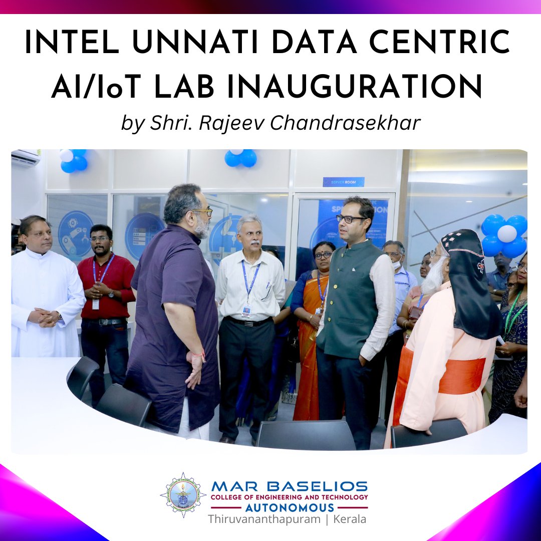 officialmbcet's tweet photo. Shri. Rajeev Chandrasekhar, Hon'ble Minister of State for Electronics and Information Technology &amp; Minister of State for Skill Development and Entrepreneurship inaugurated the Intel Unnati AI IoT Lab

@Rajeev_GoI @EduMinOfIndia @mhrd_innovation @GoI_MeitY @MIB_India https://t.co/1HtIHItDGn