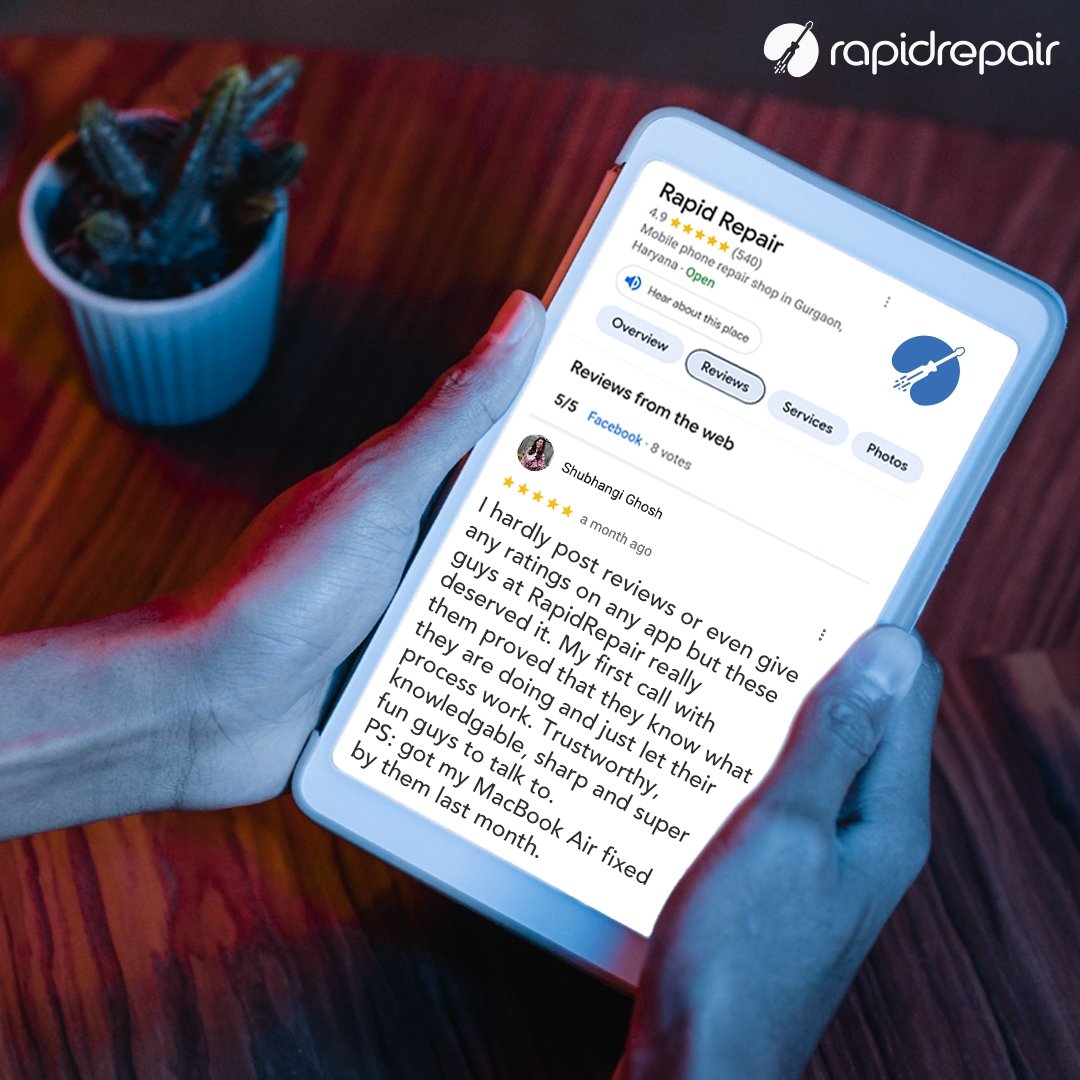 That's really sweet of you Shubhangi, to take out time and write for us. We were happy to fix your MacBook. Take care 🤗

#reviews #gmb #googlemybusiness #rapidrepair #applerepairservices #takeoffpost #amazing #service #iphone #macbook #ipad #applewatch  #tech #apple #phonerepair