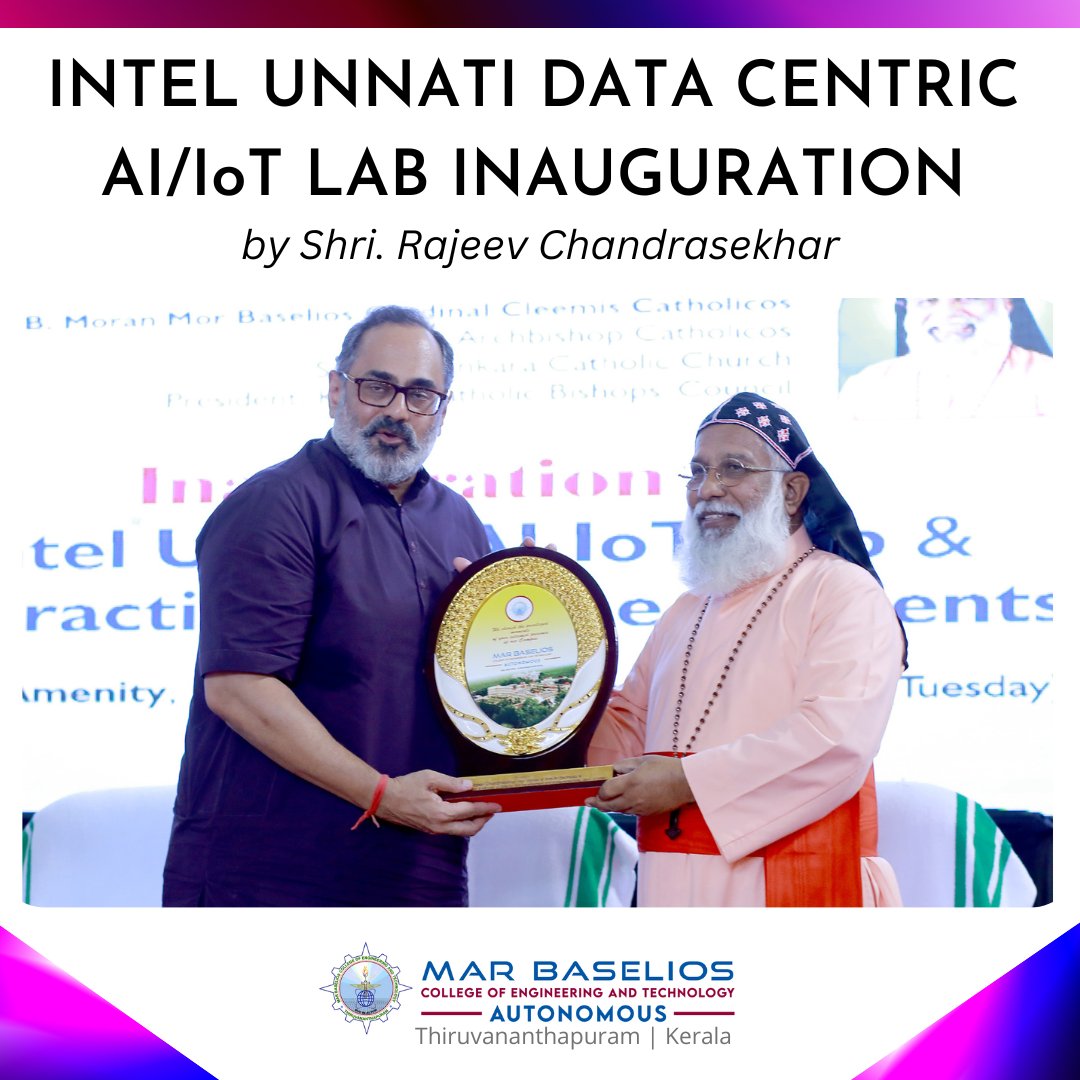 officialmbcet's tweet photo. Shri. Rajeev Chandrasekhar, Hon'ble Minister of State for Electronics and Information Technology &amp; Minister of State for Skill Development and Entrepreneurship inaugurated the Intel Unnati AI IoT Lab
@Rajeev_GoI @mhrd_innovation @EduMinOfIndia @GoI_MeitY @AICTE_INDIA https://t.co/29RYoVp39j