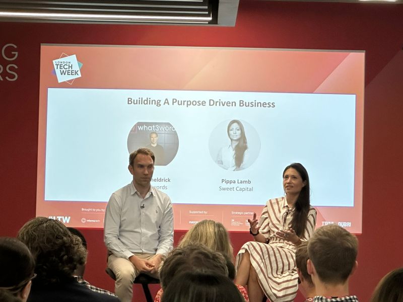 TheStartupsMag's tweet image. Our editorial team is still at London Tech Week today🚀

Right now, Sheryl Miles is attending a fireside talk with Pippa Lamb - Sweet Capital and Chris Sheldrick - what3words about building a purpose-driven business👏

#LTW23 #londontechweek2023