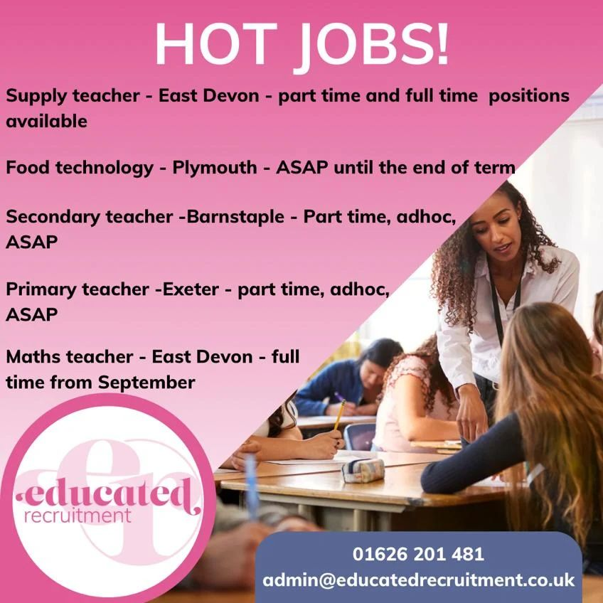 🔥HOT JOBS 🔥

#supply #hotjobs #education #educatedrecruitment #devon #recruiting #vacancies #jobs #Teacher #supplyteachers #recruitment