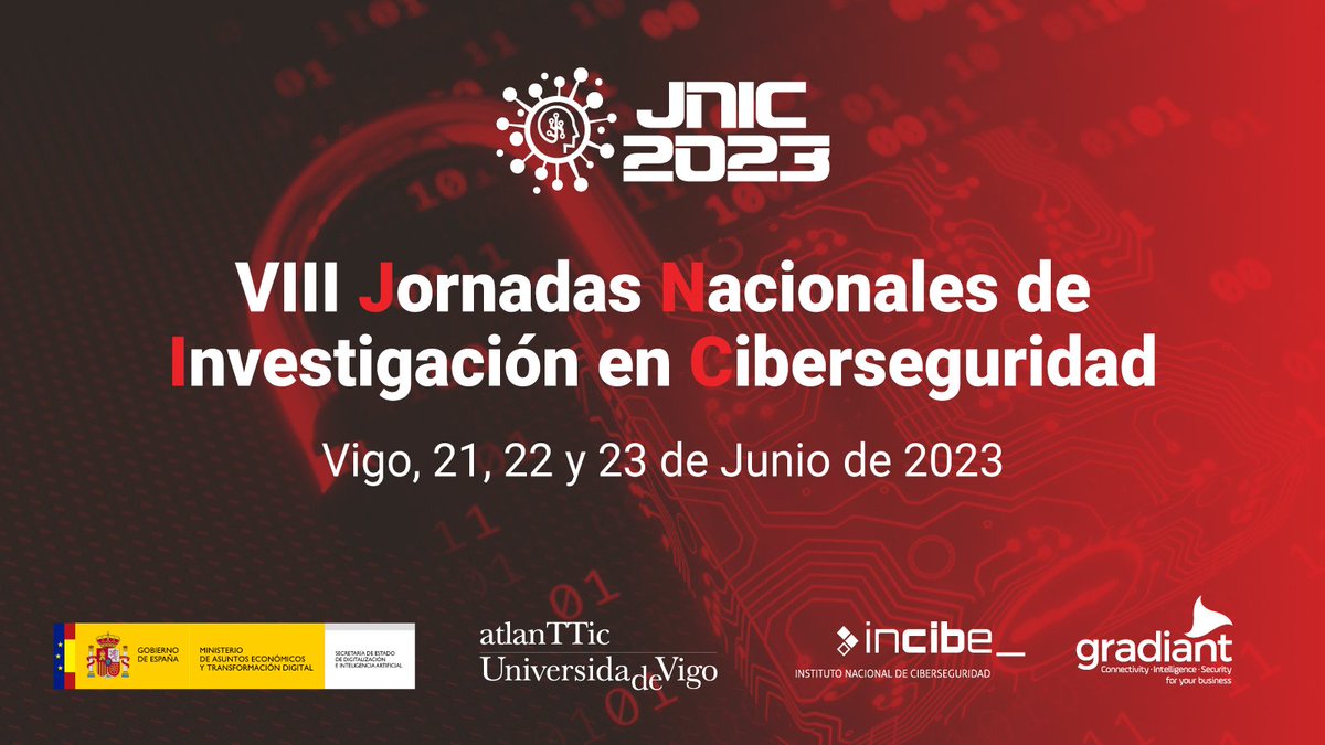 🙌¡Solo falta 1⃣ semana para las Jornadas Nacionales de #Investigación en #Ciberseguridad!🙌

Hoy es el último día para incribirse, así que si todavía no lo has hecho, date prisa y reserva tu plaza en las #JNIC2023.

➡2023.jnic.es/inscripcion-2/

<a href="/atlanTTic_uvigo/">atlanTTic - UVigo</a> <a href="/Gradiant/">Gradiant</a> <a href="/INCIBE/">INCIBE</a>