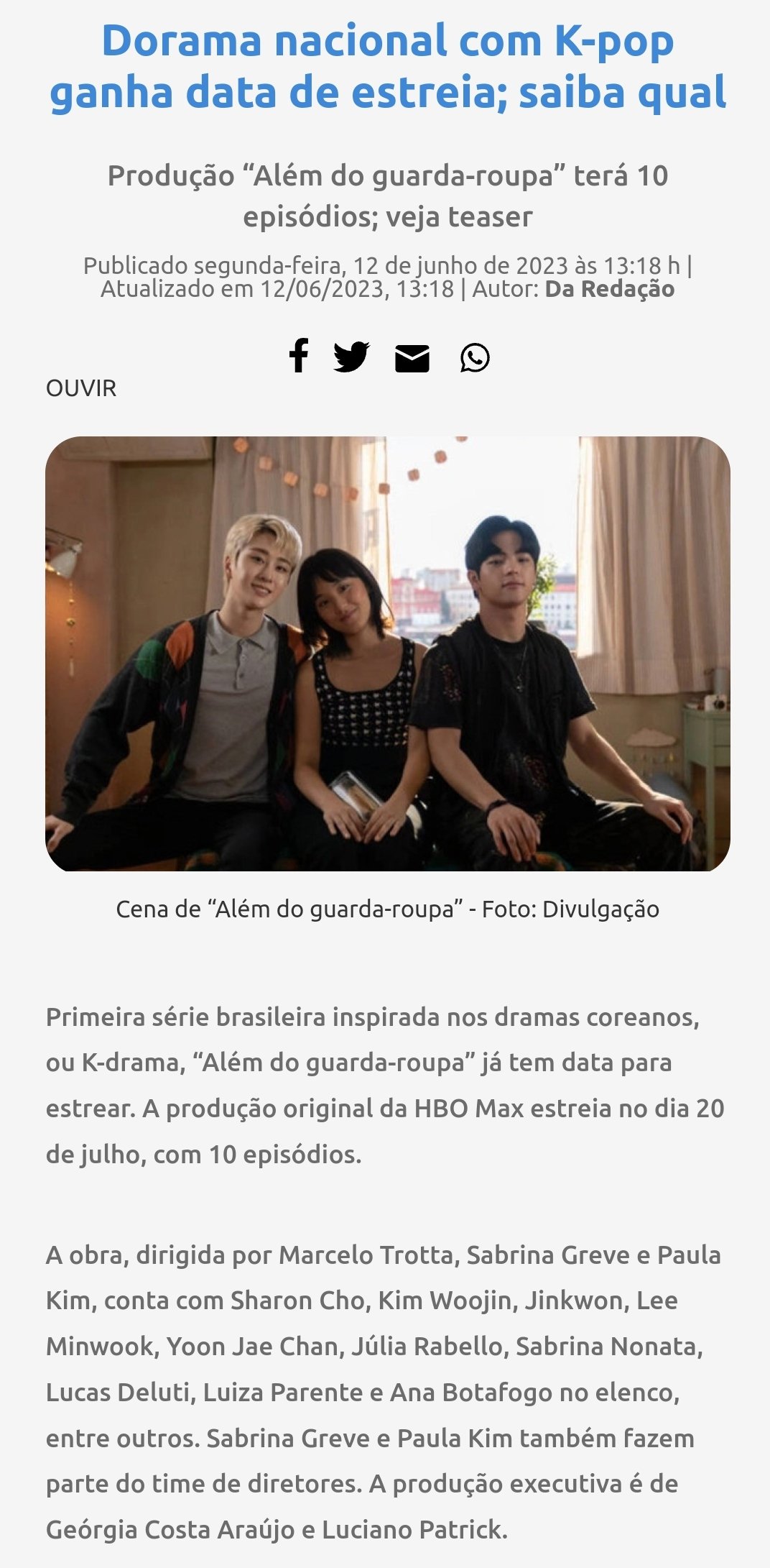 Além do Guarda-Roupa”, primeira série brasileira inspirada nos dramas  coreanos, estreia na HBO Max em julho