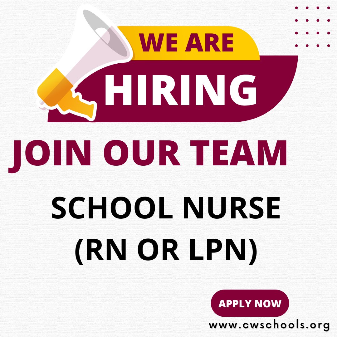 Join our team! 🩺
We are accepting applications for a School Nurse (LPN or RN) for the 2023-2024 school year. Learn more and apply today at bit.ly/CWLSJobs.
