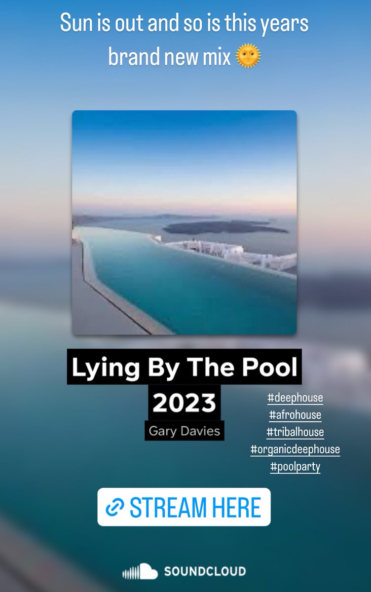 Lying By The Pool 2023 by Gary Davies on #SoundCloud 
on.soundcloud.com/5UF8xx82R2AjSG…
Sun is out and so is this years brand new mix 🌞
#theothersideofme #deephouse #afrohouse #poolparty #organicdeephouse #tribalhouse