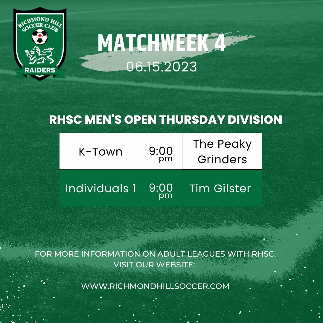 RHSC Adult Leagues Matchweek 4 Fixtures ⚽🟢⚪

#DaretoDream