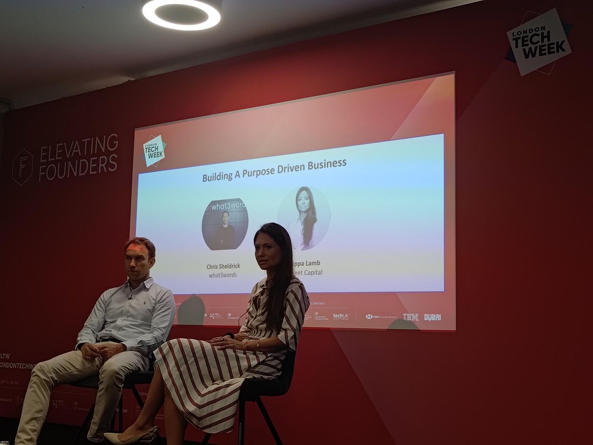 What a great discussion <a href="/LDNTechWeek/">London Tech Week</a> by @PippaLamb and <a href="/ChrisSheldrick/">Chris Sheldrick</a>  of <a href="/what3words/">what3words</a>  about the importance of building a purpose driven business. #LondonTechWeek #technology #London