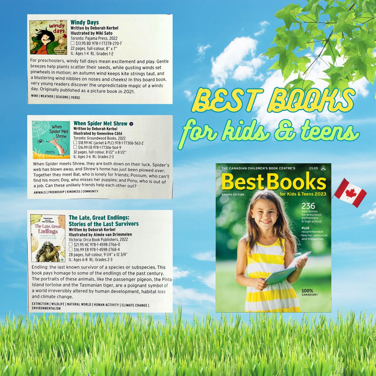 🎉Huzzah! 🎉 Absolutely delighted to find THREE of my books in @kidsbookcentre’s 'Best Books for Kids and Teens Spring 2023' issue (board book, picture book, and science categories). @PajamaPress1 @GroundwoodBooks @orcabook @ireadcanadian @picturebookseh