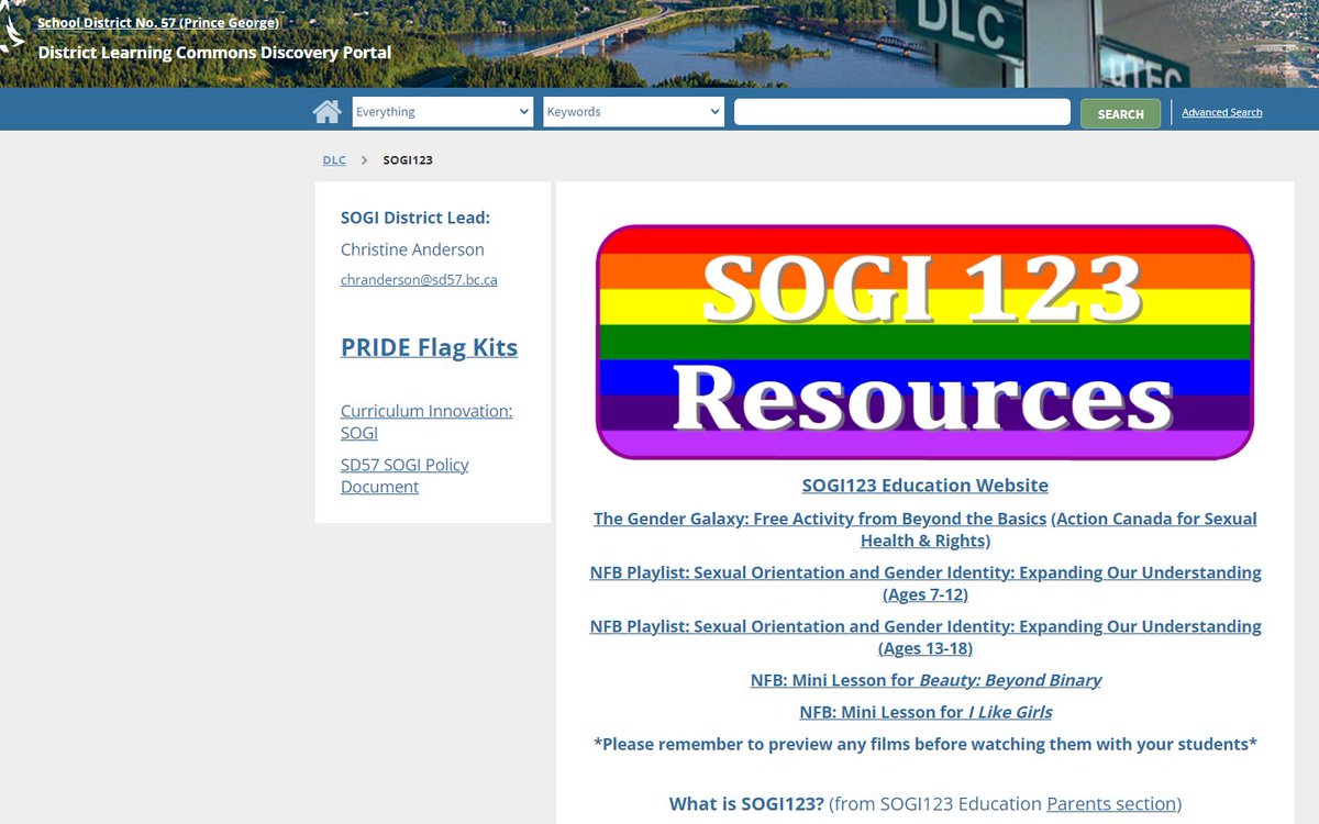 A SOGI-inclusive school means all of these experiences and identities are embraced and never cause for discrimination.  It simply means speaking about SOGI in a way that ensures every student feels like they belong.(SOGI123 Education Parents section)  <a href="/SD57PG/">School District No. 57 (Prince George)</a>
