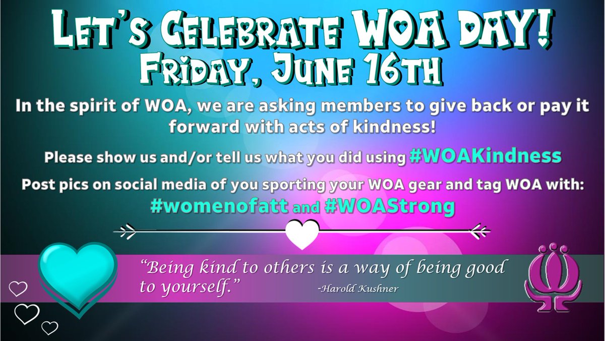 Join us this Friday as we celebrate WOA Day!  Share with us your "WOA Look" and your #WOAKindness
💜 #womenofatt #WOADay2023