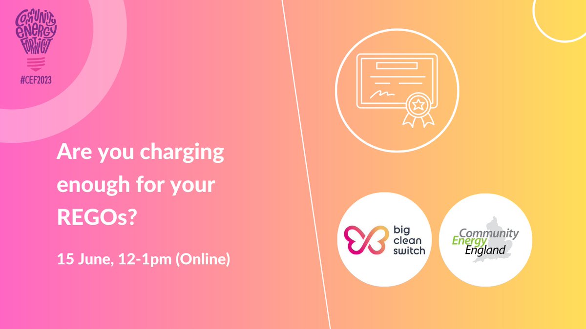 Comm1nrg's tweet photo. Coming up tomorrow…
Get ready for "Are You Charging Enough for Your REGOs?" with @BigCleanSwitch
This event will empower you to understand the regulatory landscape and discover tried-and-true methods for accurately pricing your #REGOs.
🔗https://t.co/ngVPpJec8A
#CEF2023 https://t.co/hJIV7UuDEQ
