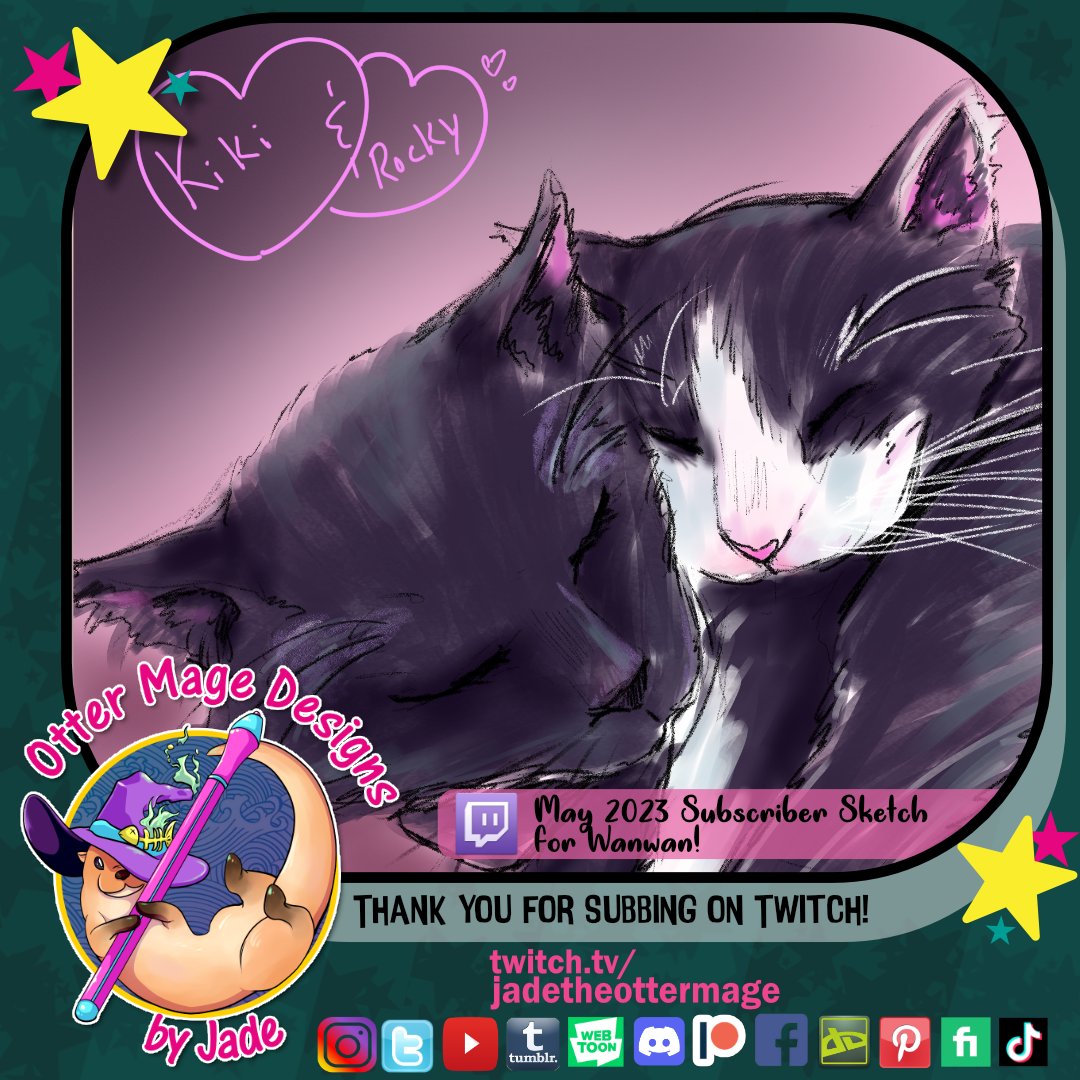 Wanderertaken's tweet photo. Huge thanks for @ottermagedesign for the subscriber sketch she did on stream of Kiki and Rocky <3 <3 https://t.co/Bq6iPl56PR