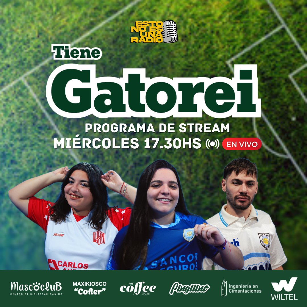 ⚽️ Parece que funcionó porque ¡nos volvemos a encontrar hoy a las 17:30hs con nuestro 2do programa! #TieneGatorei 

¿Dónde? En #vivo en el canal más piola de rafaela y zona <a href="/noes_unaradio/">esto no es una radio</a> 📲

Terminó la Champions y no sabes qué hacer? 👉🏼Cortá la tarde escuchándonos 🧉

Salú🥂🍾