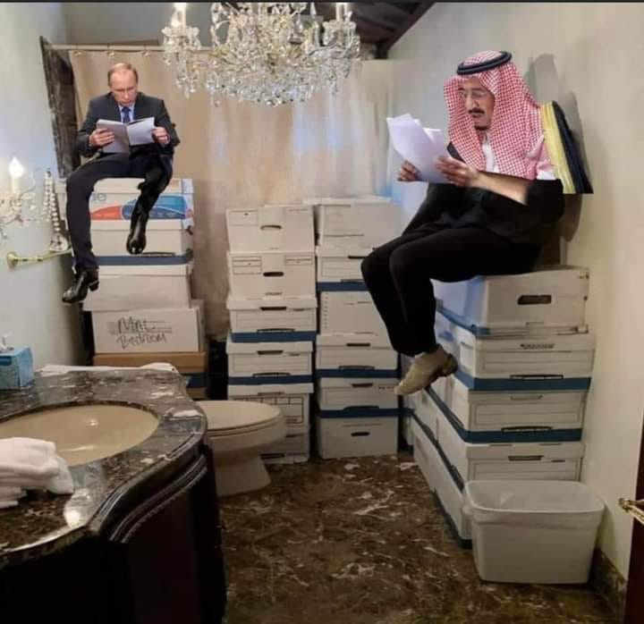 RobertAhola's tweet photo. Whatever your politics...This is just too funny not to caption. #Putin: "When #Trump promised a 'Golden Shower,' I had no idea it would be this good. #BinSalman: "What an asset!" https://t.co/b2cafUFey1