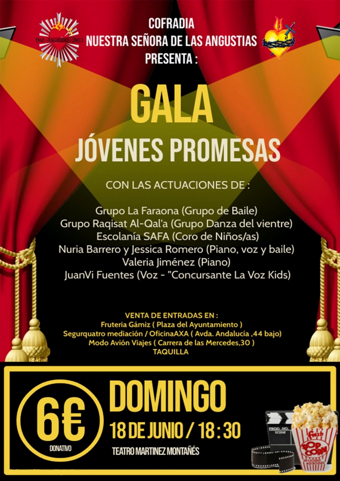 AGENDA | Gala Jóvenes Promesas organizada por la Cofradía de Ntra. Sra. de las Angustias de #AlcalálaReal, el próximo domingo 18 de junio a las 18,30 horas en el Teatro Martínez Montañés.