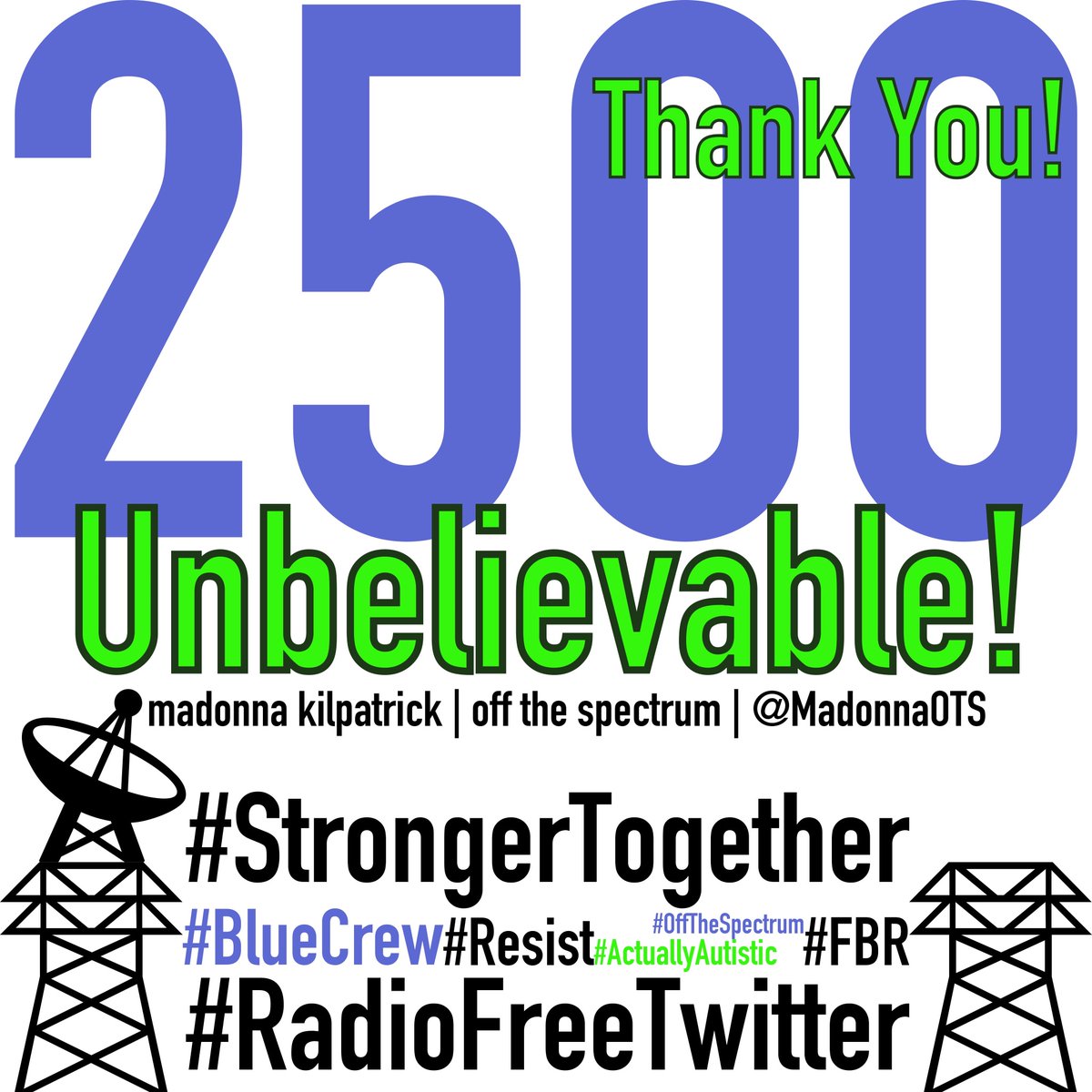 MadonnaOTS's tweet photo. This is amazing! Thank you all so much! Iโm in the week before finals so Iโm crunched for time a little, but Iโll make some thank you lists soon! ๐๐ฆ๐
#BlueCrew #BlueWave #FBR
#StrongerTogether #RadioFreeTwitter
#ActuallyAutistic https://t.co/SPMFO3cAy1