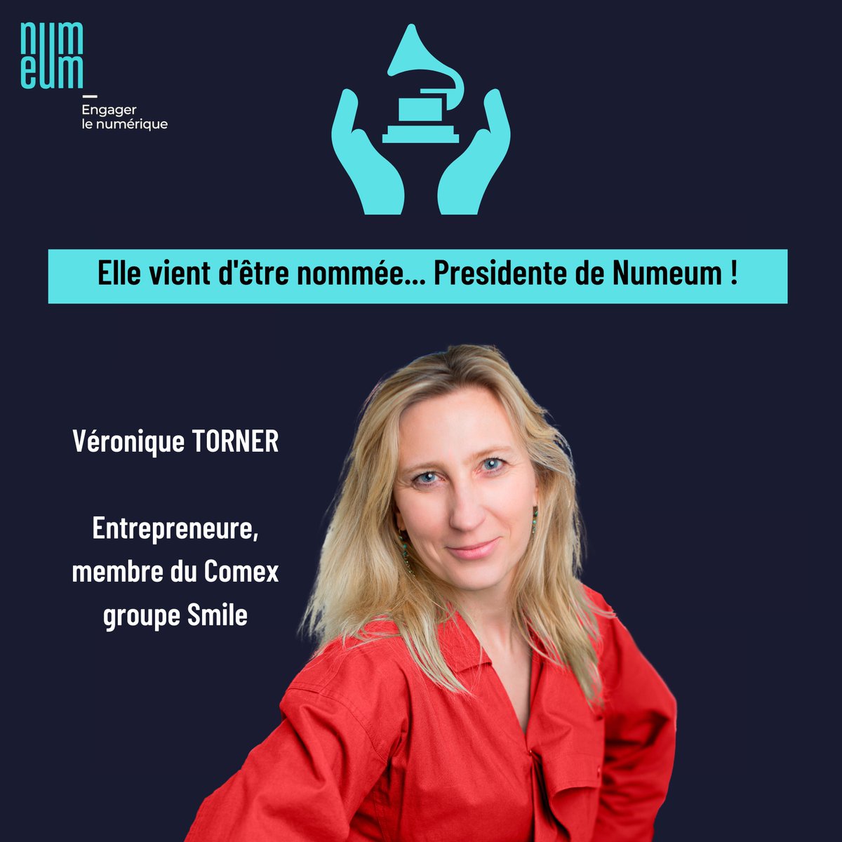 numeum (@numeum_) on Twitter photo Véronique TORNER vient d'être nommée présidente de Numeum 🎉.
Pour les 3 prochaines années, <a href="/vetorner/">veronique torner</a> portera la voix des entreprises du numérique pour les accompagner dans un développement performant, innovant et responsable.
Nous la remercions pour son engagement. Véronique TORNER vient d'être nommée présidente de Numeum 🎉.
Pour les 3 prochaines années, <a href="/vetorner/">veronique torner</a> portera la voix des entreprises du numérique pour les accompagner dans un développement performant, innovant et responsable.
Nous la remercions pour son engagement.