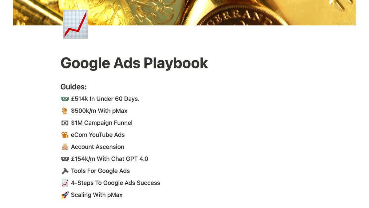 This Google Ads Playbook Could Make You $100,000+ This Year.

I'm Putting All Of My Giveaways In One Doc.

Continually Updated With New Content.

Going To Sell This For $99 Soon.

Want It FREE?

Retweet & Comment 'Play' and I'll DM You A Copy.

(Must Be Following So I Can Send.)