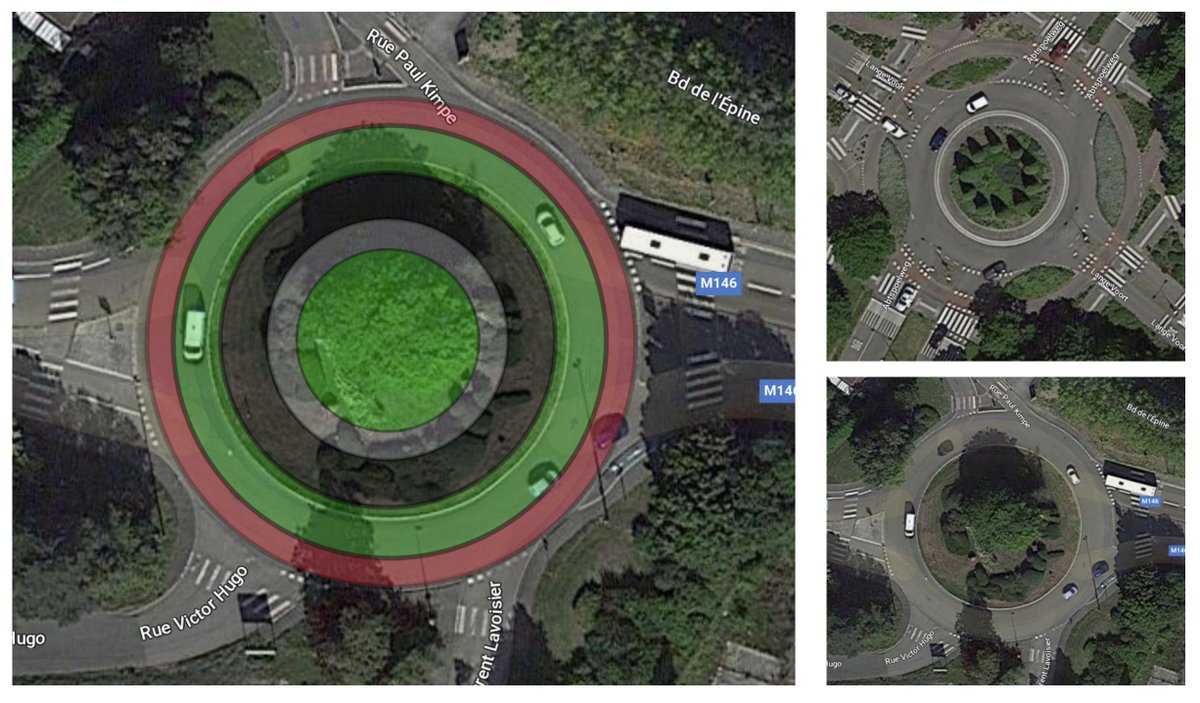 Rond point Boulevard de Lezennes à Lille et un rond point similaire aux Pays-Bas (même échelle)
#Lille #velotaf #urbanisme