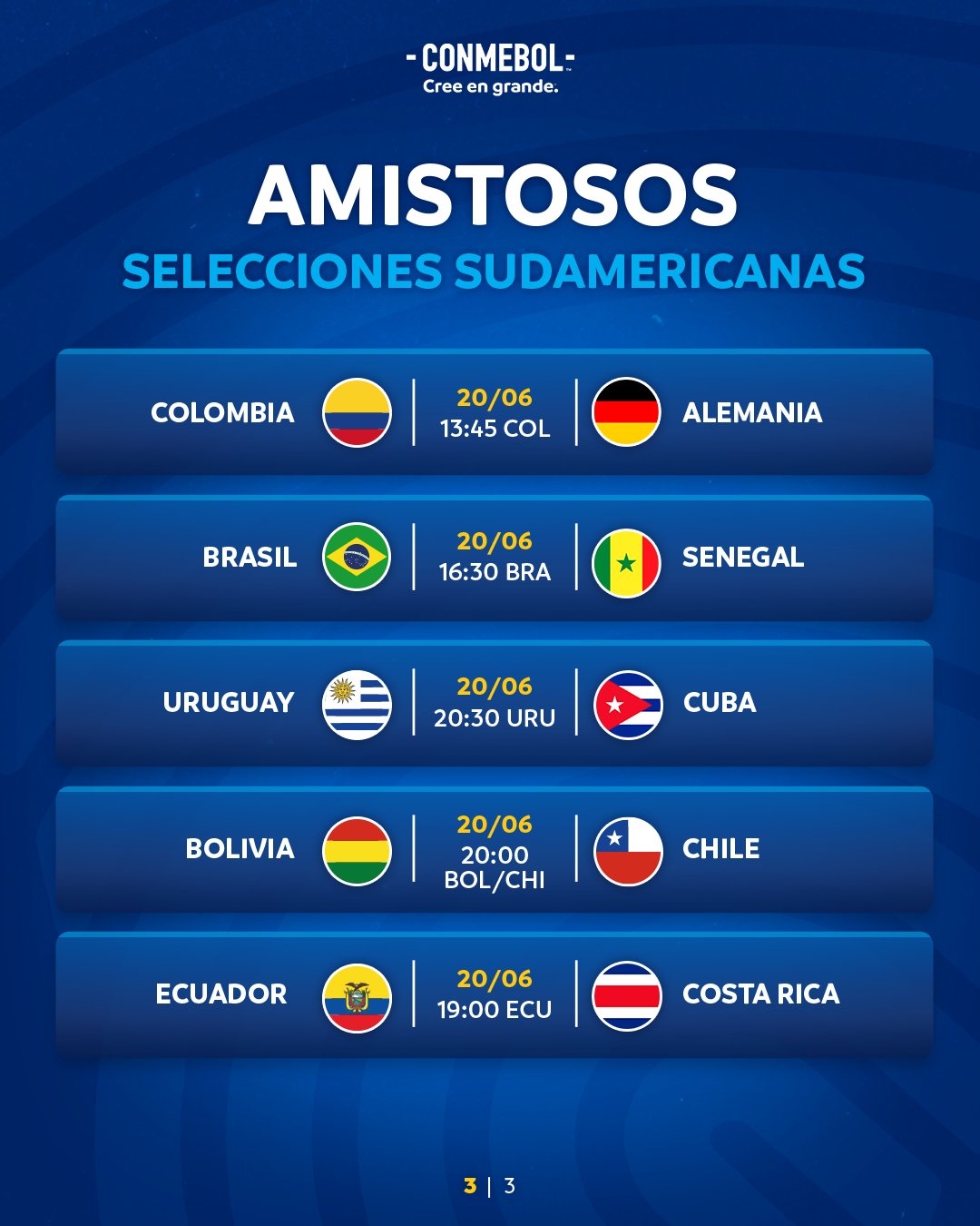 CONMEBOL.com on X: ¡La agenda de partidos de las selecciones sudamericanas  para la fecha FIFA que comienza mañana! ¡Últimos encuentros antes de la  @FIFAWWC 🏆! A agenda de jogos das seleções sul-americanas