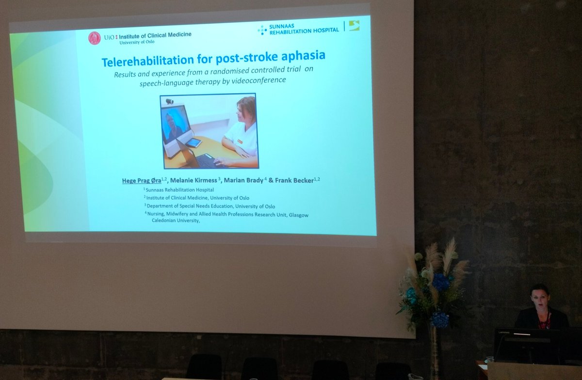Hege Prag Øra presenterer resultatene fra sitt viktige PhD-prosjekt om språktrening per videokonferanse på nordisk afasikonferanse #nac23