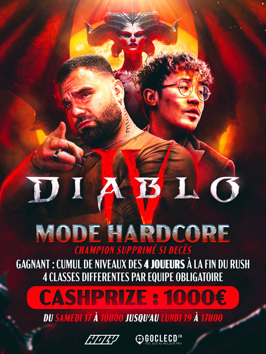 Une compétition sur Diablo IV, qui opposera la <a href="/TeamduSud_/">TDS ESPORT 🌊</a> &amp; <a href="/SolaryTV/">Solary</a> 👊

Tu veux gagner avec ton pote 2 clés Diablo IV ?

❤️ Follow @SixenTv  
💚 Follow <a href="/Goclecd/">Goclecd.fr</a>
💑🏽 Identifie ton pote
🔁 Retweet

🍀 TAS : Fin de l'évent

Merci à <a href="/holysquad_fr/">HOLY Squad France®</a> de sponsoriser l'évènement 🍹
