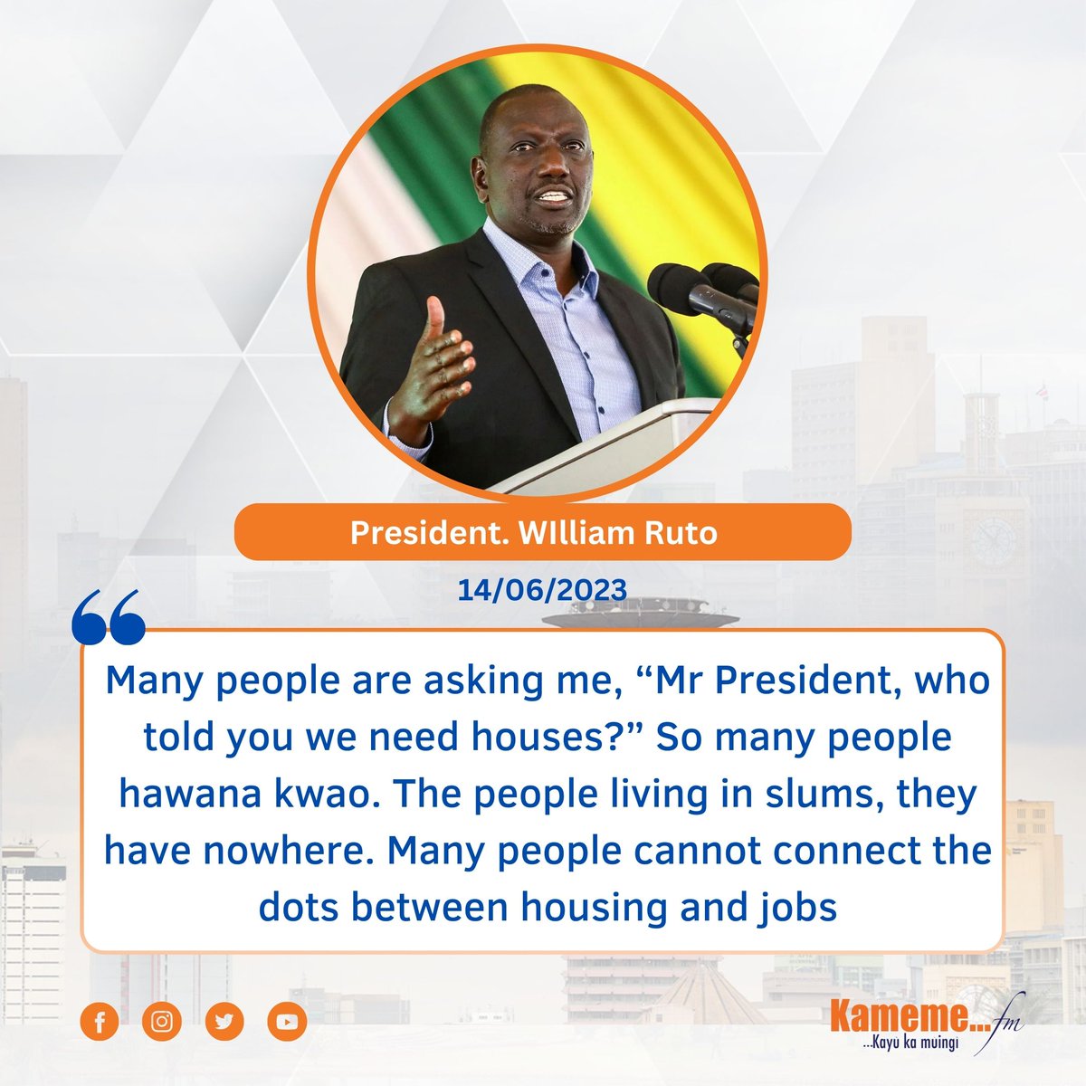 kameme101's tweet photo. President William Ruto :Kuri aria maroria nyumba ici ciguteithia uu, ni kuri na andu aingi muno matari micii. https://t.co/xgNR0SgD3K