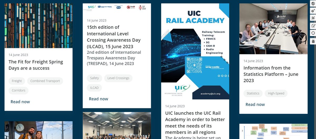 Please find the latest eNews articles o the Fit for Freight Spring Days, the 15th edition of International Level Crossing Awareness Day and the UIC launch of the UIC Rail Academy.

 uic.org/com/enews/