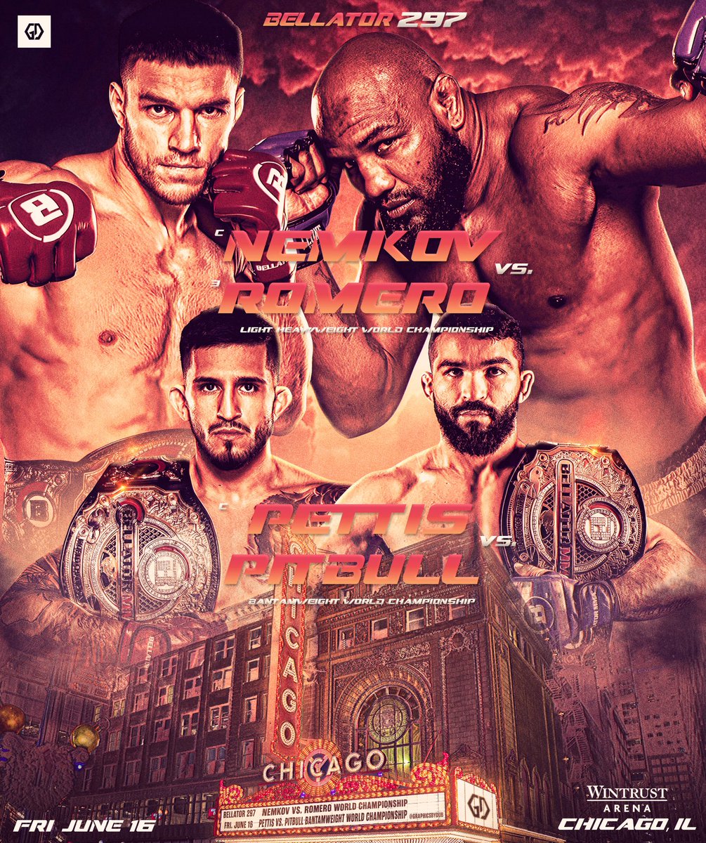 graphicsbydub's tweet photo. Bellator297 in Chicago, IL
Friday June 16th
2 Title Fights
Vadim Nemkov Vs Yoel Romero
Sergio Pettis Vs Patricio Pitbull
-
#MMA #Bellator #BellatorMMA #Chicago #CombatSports #MMAPoster #MMAart #MMAGraphic #Posterdesign #vadimnemkov #yoelromero #patriciopitbull #sergiopettis https://t.co/YUvRrC7DeO