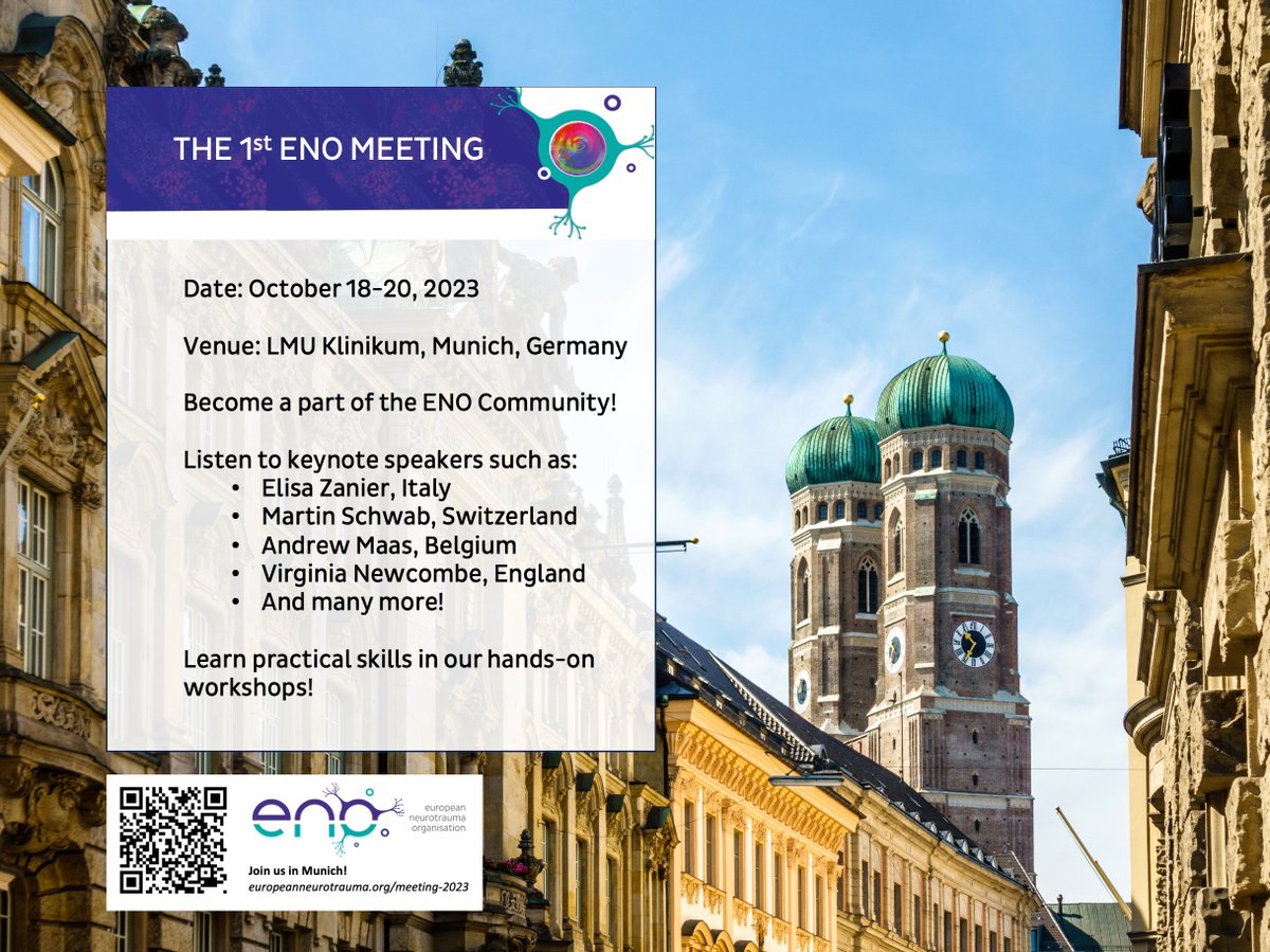 #ENO2023, here we come! 
We are looking forward to three days full of inspiring talks, workshops and more. 

Join us now! 🧠

#ENO2023 
europeanneurotrauma.org/meeting-2023