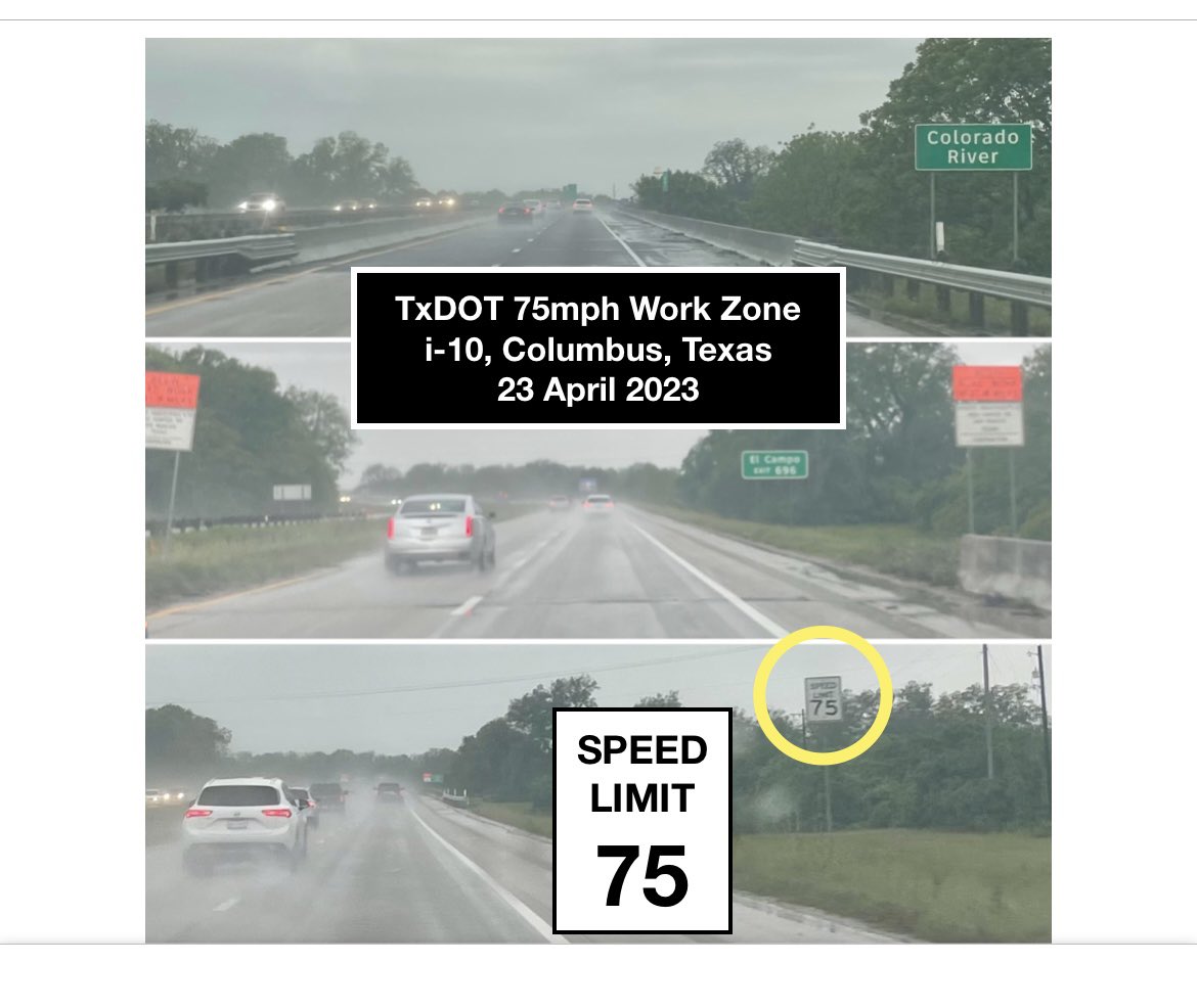 zero_texas's tweet photo. @TerryCanales40 @TxDOT @TxDOTPharr @NTSB @TxDOTCommission @TxDOTCEO @TxDOT_Corpus @TxDOTAustin @AdamH_TxDOT @TxDOTHouston @TxDOTDallas @TxDOTFortWorth @SenatorNichols 🧵2
At Mar2023 @TxDOTCommission mtg I spoke against #TxDOT’s 70-75mph work zones, Commissioner New assured us “thing of the past.”
Here’s 3 more #TxDOT #WorkZones w/ 70-75mph reg. speed limits in April2023!
Moral of story:
1. @TxDOT legalizes deadly WZs
2. #TxLege lacks oversight https://t.co/jYWlgLz0l6