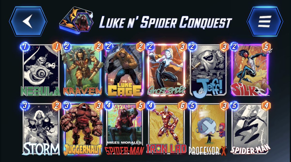 ExplodiumGaming's tweet photo. Conquest mode is genius:  I can now:  ✅Test decks with no real drawback. This is what I have been wanting. I will just chain test decks until something sticks and makes it to an Infinity ticket…its great for people trying to innovate!

✅Farm boosters stress free, unless I am deadest on getting an infinity ticket.

✅Earn cool stuff POST infinite on ladder. A lot of players hit infinite early and have nothing to really work towards afterwards. This mode gives us something that still matters, earns us rewards, and provides a competitive landscape because Infinite vs Infinite player games on ladder are near meaningless imo.

✅Get to know my opponent (this can be either positive or negative). I have a seen a few good matches get shouted out in a respectful way. I love that and the game was missing it. Shout out skilled/respectful opponents!

✅Learn my opponent’s playstyle and try to counter it in a match setting.
Ideally over a fully match RNG will even out or at least be less one sided.

✅For content creation I think well edited full  gold tier matches will be some of the best footage you can capture for flat out skill. Outside of a tournament setting idk if there is a better opportunity to showcase skillful play.

✅If you think someone beating you was a fluke…show them it was.

✅I think until you get into Gold the games are also way less stressful!

✅And alas, the proverbial  “carrot on a stick”. It gives me something to earn, to chase, that’s different than what I have been doing since I started playing in late December…

Great job @seconddinner ! I may be a little annoyed with you about #Galactus but I get it and I love the new mode!

Conquest mode is a little more of a time investment so getting in meaningful games on the fly is not as easy. 

Here is what I’m playing later today. 
 #MarvelSnap #Conquest