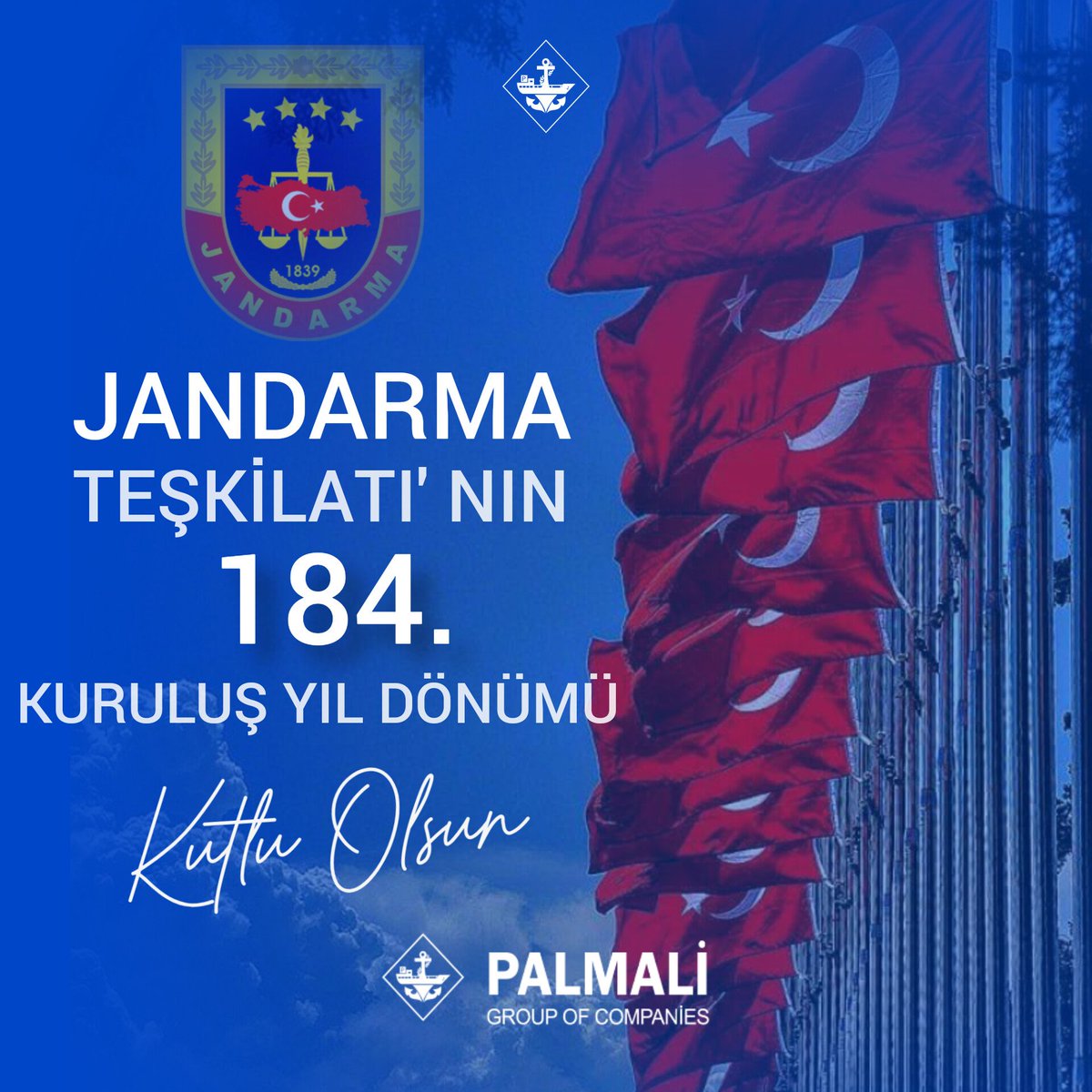 PalmaliOfficial's tweet photo. Ülkemizin güvenliği için fedakarca çalışan Jandarma Teşkilatı'nın 184. kuruluş yıl dönümü kutlu olsun!
#Türkiye #jandarma184yasında https://t.co/2dErkJODRc