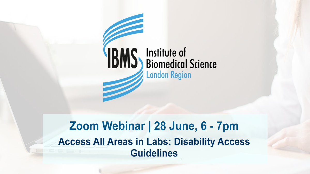 IBMScience's tweet image. A reminder about our upcoming IBMS London Region webinar! Register now for your chance to hear from @katherine_deane (East Anglia University) &amp;amp; Sue Alexander (the Royal Marsden NHS Foundation Trust) as they discuss #DisabilityAccess guidelines for labs: ibms.org/resources/even…