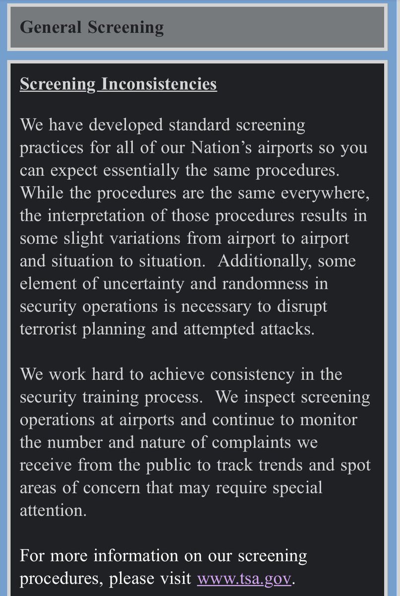 MrsCaiterBug's tweet photo. @AskTSA I already filled out a detailed complaint through this form, and all I received was a canned response about “screening inconsistencies”. https://t.co/iKfmkN7AvT