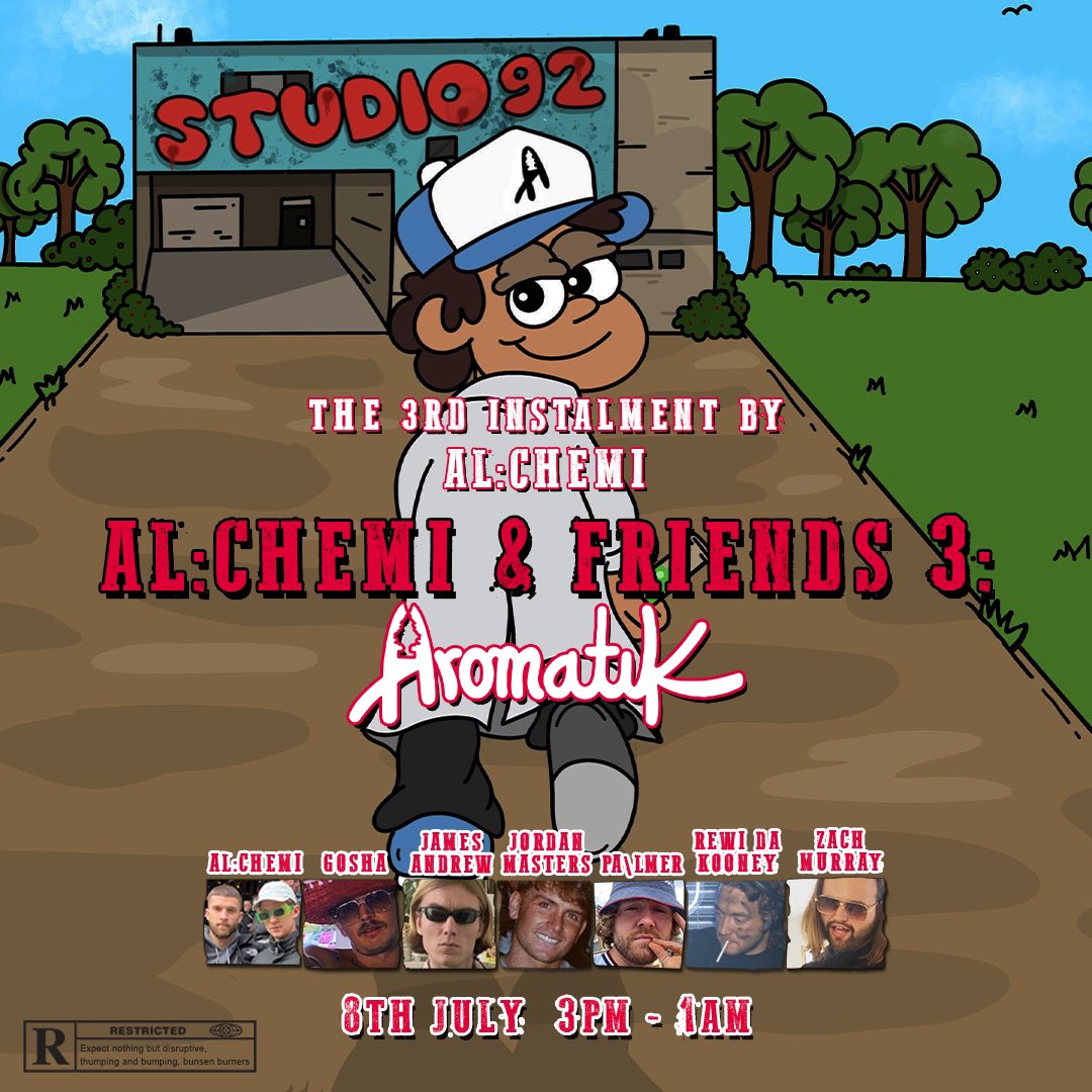 Nicdavid96's tweet photo. Al:Chemi &amp; Friends X Aromatik 

08/07/23

Wholesome moment each time I look at this flyer! Amazing too see how much has been achieved in such a short space of time while being surrounded by great minds and people❤️

See you in the sun🌞 

https://t.co/AIDEIWaO9b https://t.co/svFXyIBG14