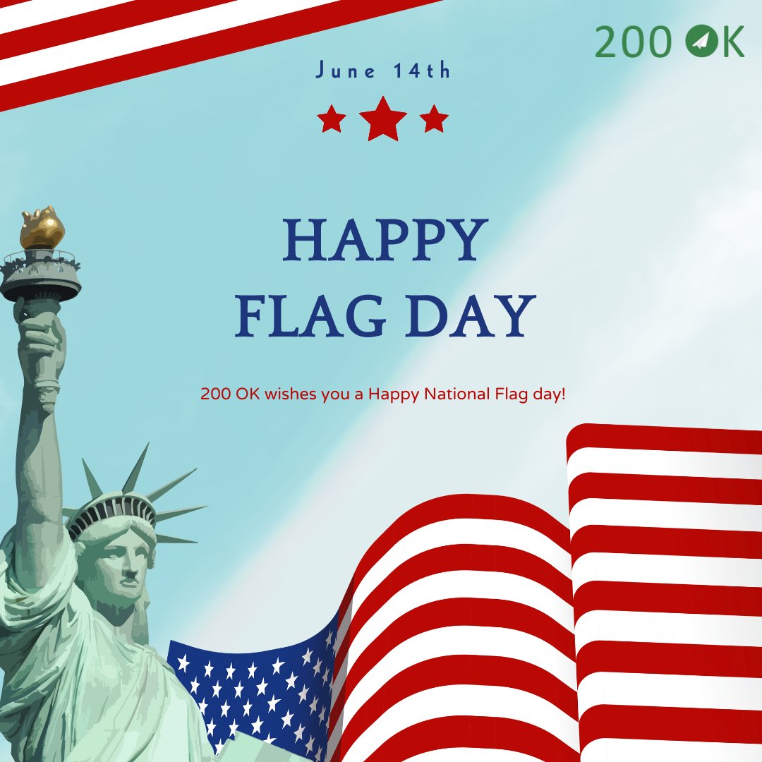 200OKai's tweet image. Happy Flag Day from 200 OK! 🎉

Today, we commemorate Flag Day, a symbol of freedom and unity. Let's honor the flag that represents our shared values. Wishing everyone a joyous and patriotic Flag Day celebration! 🎊🎆

#FlagDay #UnityAndPride #Celebration #200OK