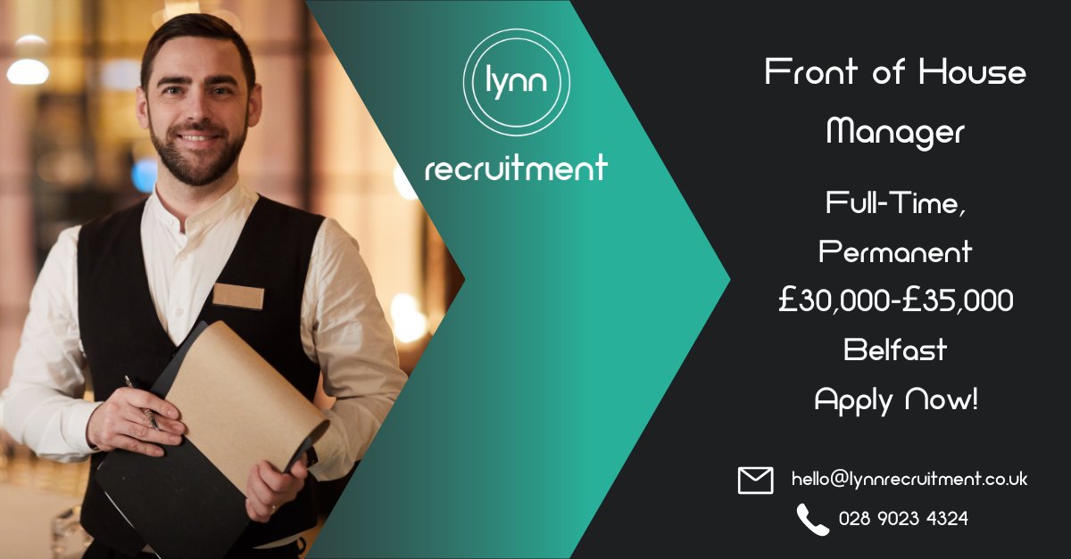 Are you a passionate, enthusiastic hospitality professional, seeking to join a dynamic team? Lynn Recruitment is working with Northern Ireland's only 5 AA Red Star Property based in Belfast.

Apply ⬇⬇
ow.ly/7VSj50OOkct

#Belfasthour #NorthernIreland #NIJobs #JobsFairy
