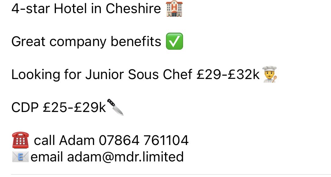 ChefsAround's tweet image. 🚨New job alert 🔔 

4-star Cheshire Hotel 

Hot off the press

Call Adam on 07864 761104

#hotnewjob #cheshirejobs #hospitalityjobs