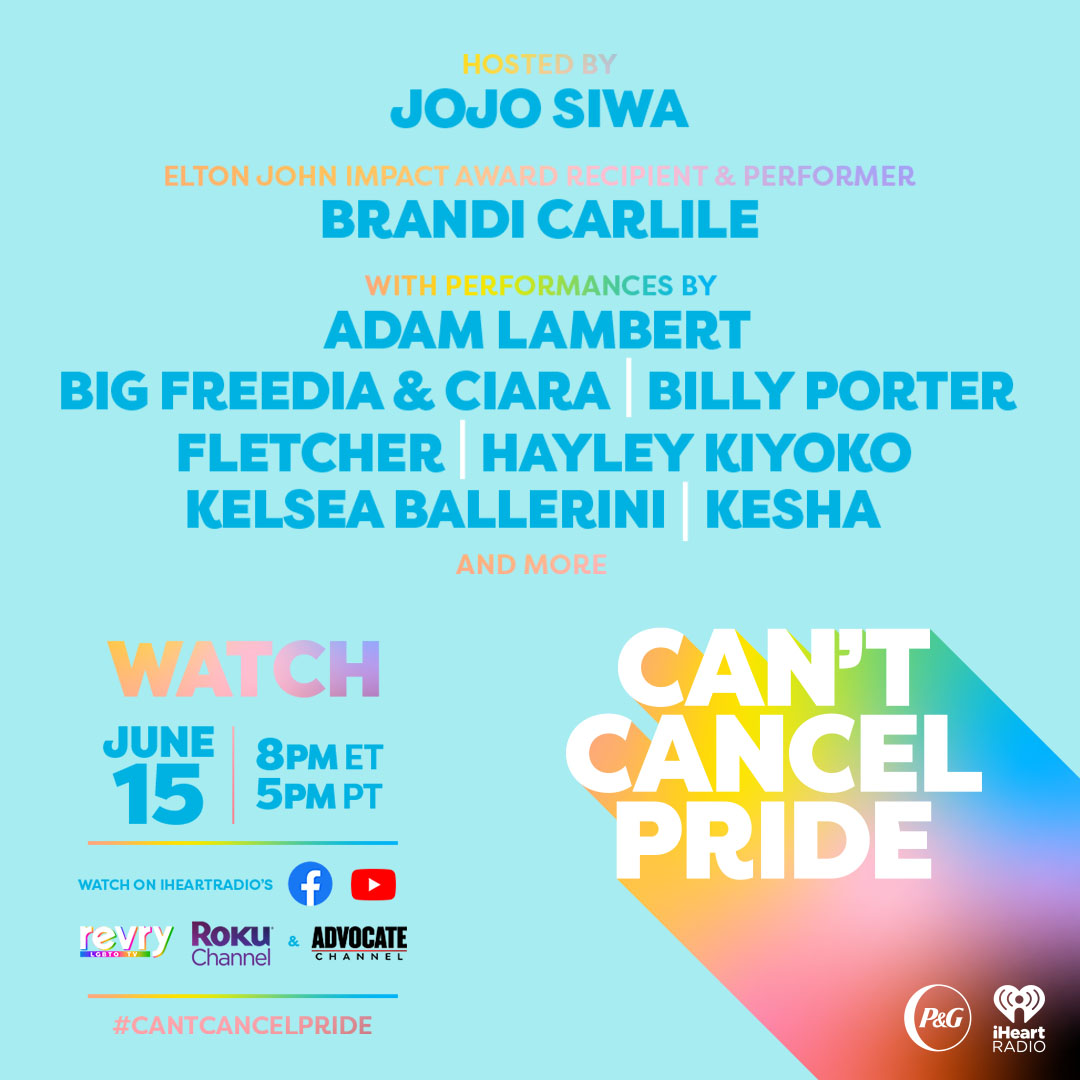 We are proud to announce the fourth annual #CantCancelPride in partnership with @iheartradio & @proctergamble. 🌟 Make sure to tune in tomorrow night at 8:00PM ET/5:00PM PT!